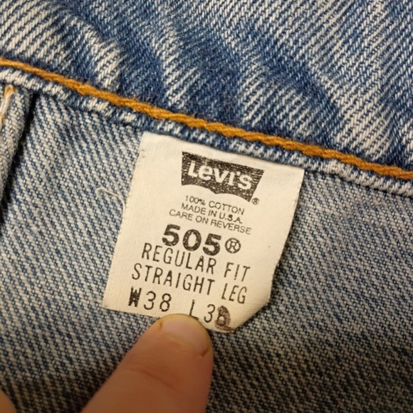 Vtg 91 Levis 505 Regular Fit Straight 38x36 (36x32) Denim Blue Jeans Zip Fly USA - Picture 6 of 16